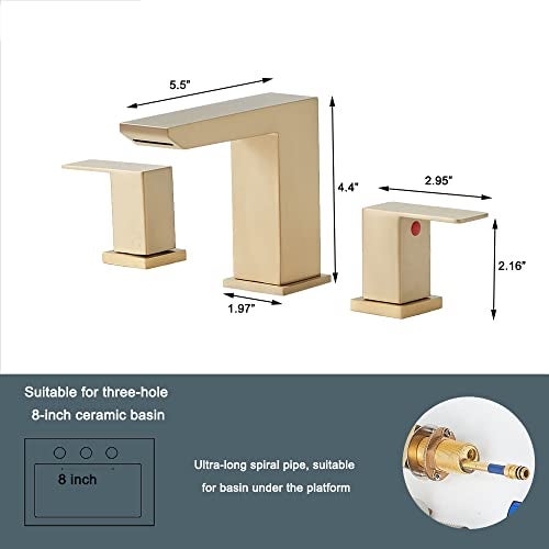 HOTIS HOME Brushed Gold Bathroom Sink Faucet, 3 Hole Waterfall Bathroom Faucet, 2 Handle Vanity Bath Faucets, Modern Bathroom Faucet with Supply Hoses and Drain, HT-BF301 - Image 4