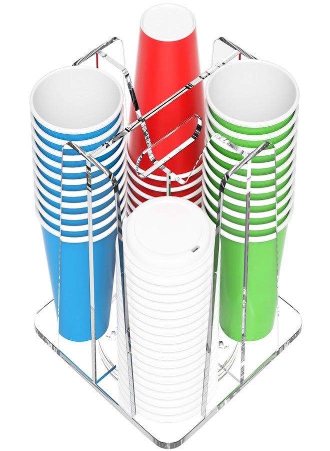WINFFOR Coffee Cup Holder for Countertop - 4 Compartments Clear Rotating Disposable Cup Organizer Plastic Cup Storage Lid Carousel Coffee Bar Accesories for Restaurant Breakroom Kitchen Cabinet - Image 1