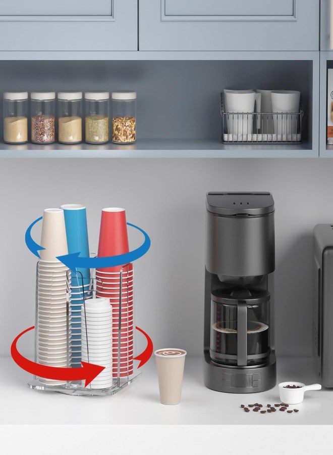 WINFFOR Coffee Cup Holder for Countertop - 4 Compartments Clear Rotating Disposable Cup Organizer Plastic Cup Storage Lid Carousel Coffee Bar Accesories for Restaurant Breakroom Kitchen Cabinet - Image 2