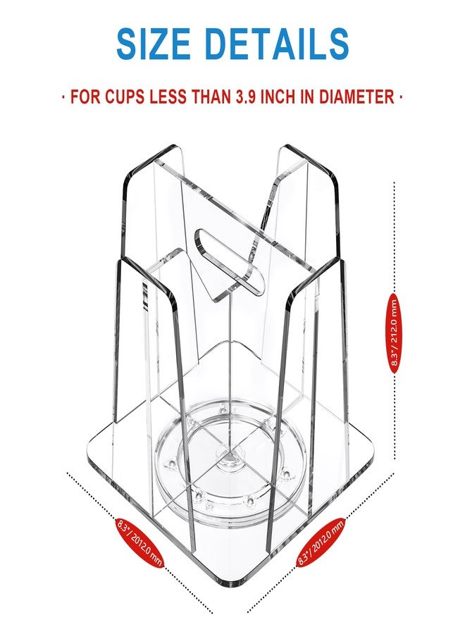 WINFFOR Coffee Cup Holder for Countertop - 4 Compartments Clear Rotating Disposable Cup Organizer Plastic Cup Storage Lid Carousel Coffee Bar Accesories for Restaurant Breakroom Kitchen Cabinet - Image 3