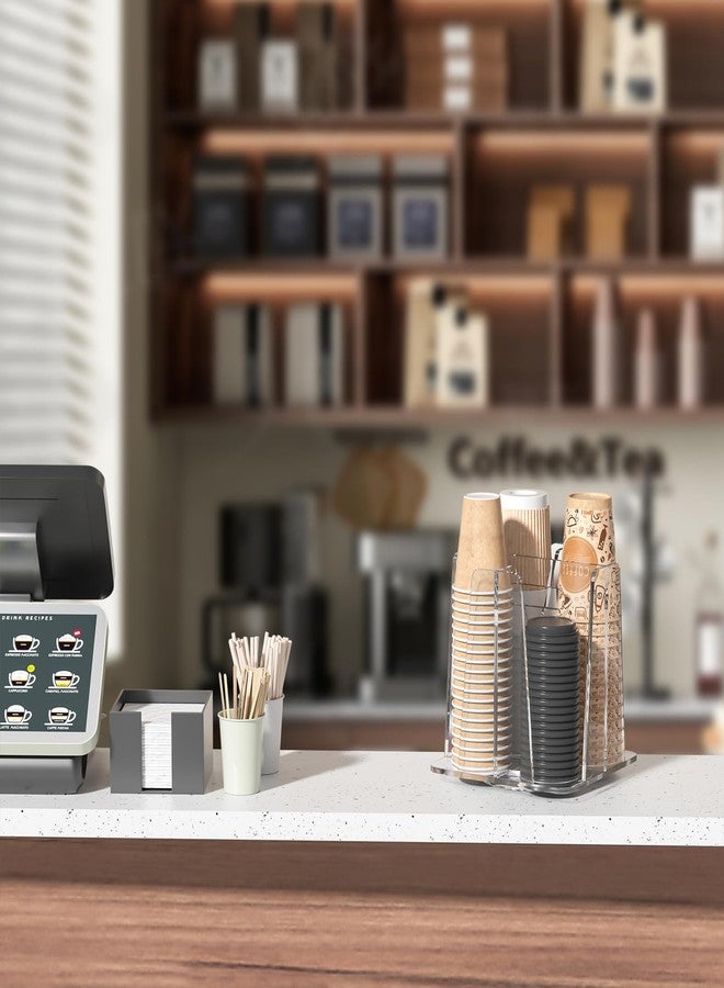 WINFFOR Coffee Cup Holder for Countertop - 4 Compartments Clear Rotating Disposable Cup Organizer Plastic Cup Storage Lid Carousel Coffee Bar Accesories for Restaurant Breakroom Kitchen Cabinet - Image 4