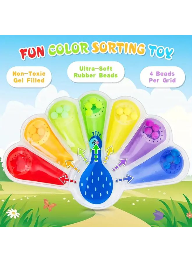لعبة تعلم المهارات الحركية الدقيقة: خرز على شكل طاووس للفرز والترتيب، مع أنابيب مرمزة بالألوان وأوتاد - Image 5