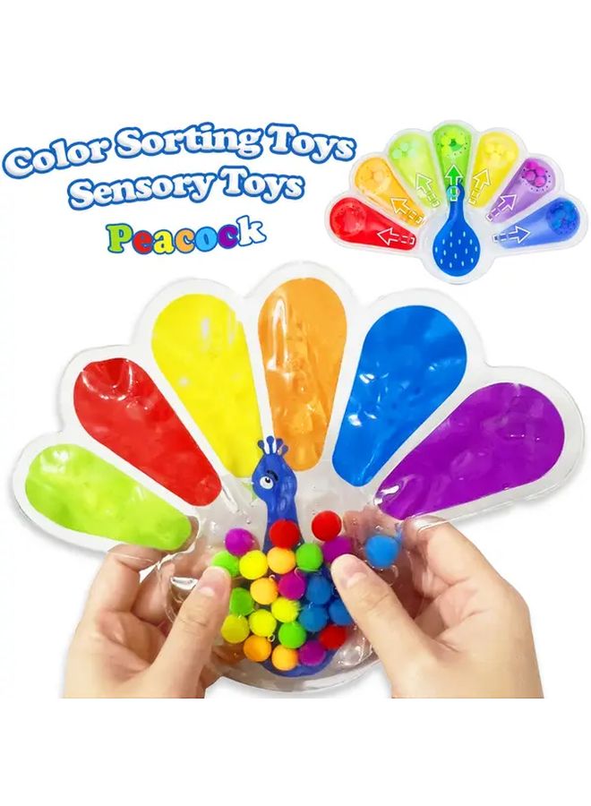 لعبة تعلم المهارات الحركية الدقيقة: خرز على شكل طاووس للفرز والترتيب، مع أنابيب مرمزة بالألوان وأوتاد - Image 2