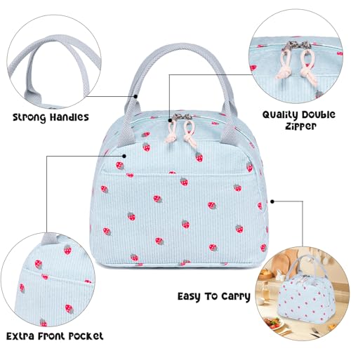 Bluboon Lunch Bag for Women Men Cute Corduroy Lunch Tote Bags Reusable Insulated Lunch Box Large Capacity Reusable Insulated Cooler for Work Picnic or Travel - Image 3