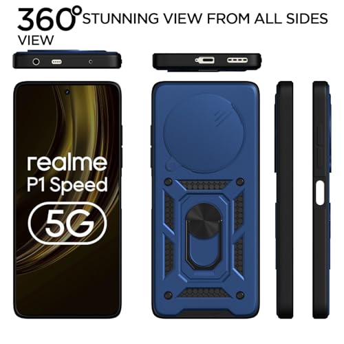 Pikkme Back Cover for Realme 13 Plus 5G / Realme P1 Speed 5G | Sliding Camera Shield with Ring Stand | D10 Full Camera Protection Bumper Case (Blue) - Image 5