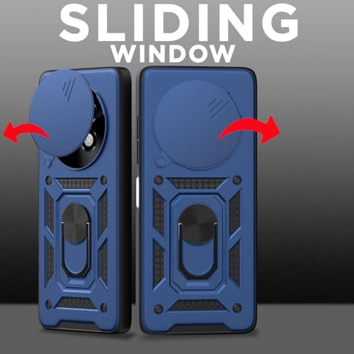 Pikkme Back Cover for Realme 13 Plus 5G / Realme P1 Speed 5G | Sliding Camera Shield with Ring Stand | D10 Full Camera Protection Bumper Case (Blue) - Image 2