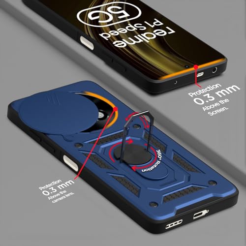 Pikkme Back Cover for Realme 13 Plus 5G / Realme P1 Speed 5G | Sliding Camera Shield with Ring Stand | D10 Full Camera Protection Bumper Case (Blue) - Image 4