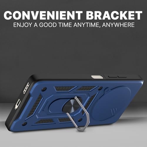Pikkme Back Cover for Realme 13 Plus 5G / Realme P1 Speed 5G | Sliding Camera Shield with Ring Stand | D10 Full Camera Protection Bumper Case (Blue) - Image 3