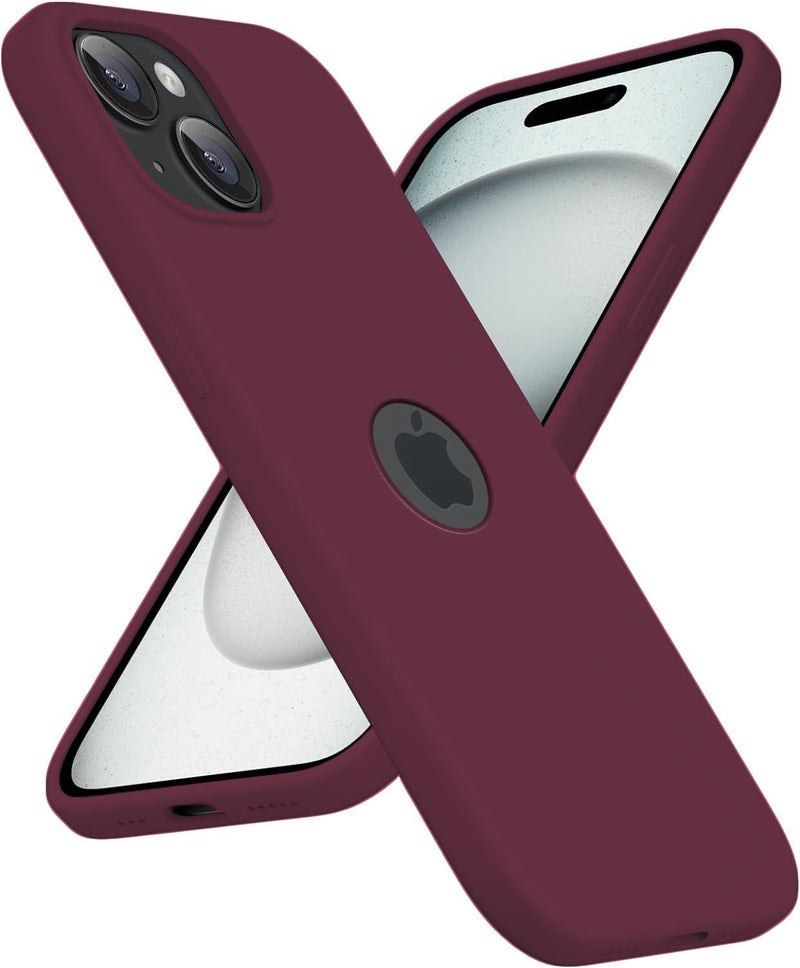 Elzzi غطاء ميكروفايبر مع شعار مقصوص متوافق مع غلاف آيفون 15 من سائل السيليكون غير القابل للانزلاق، غلاف كامل الجسم 4 طبقات واقية، غلاف خلفي مضاد للصدمات مع حواف كاميرا مرتفعة (6.1 بوصة، أحمر نبيذ) - Image 1