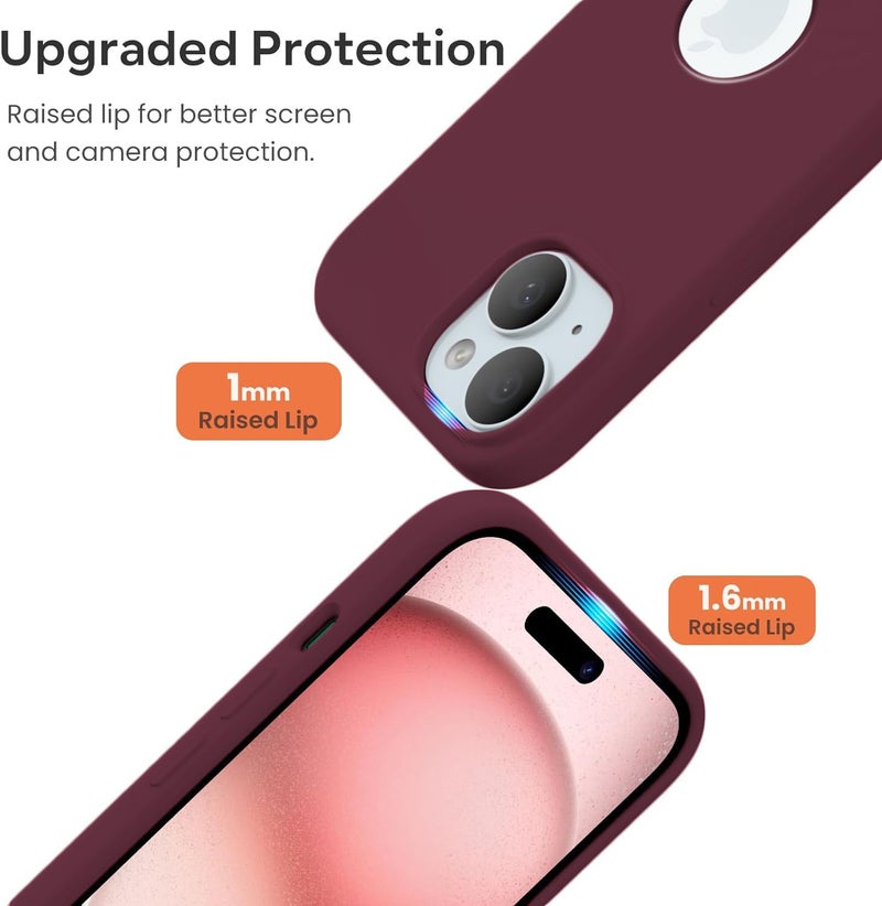 Elzzi غطاء ميكروفايبر مع شعار مقصوص متوافق مع غلاف آيفون 15 من سائل السيليكون غير القابل للانزلاق، غلاف كامل الجسم 4 طبقات واقية، غلاف خلفي مضاد للصدمات مع حواف كاميرا مرتفعة (6.1 بوصة، أحمر نبيذ) - Image 4