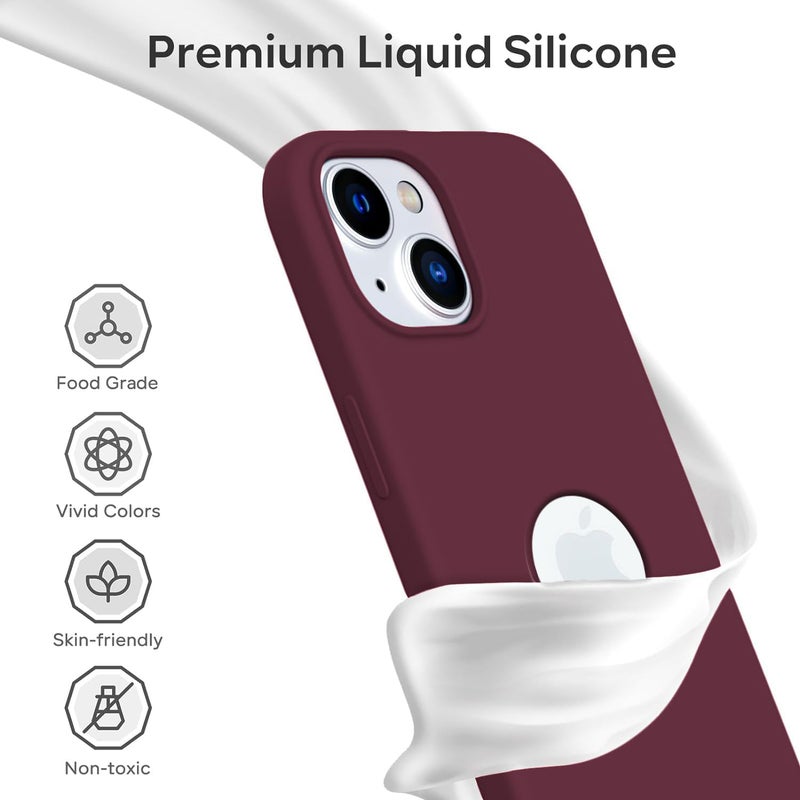 Elzzi غطاء ميكروفايبر مع شعار مقصوص متوافق مع غلاف آيفون 15 من سائل السيليكون غير القابل للانزلاق، غلاف كامل الجسم 4 طبقات واقية، غلاف خلفي مضاد للصدمات مع حواف كاميرا مرتفعة (6.1 بوصة، أحمر نبيذ) - Image 3