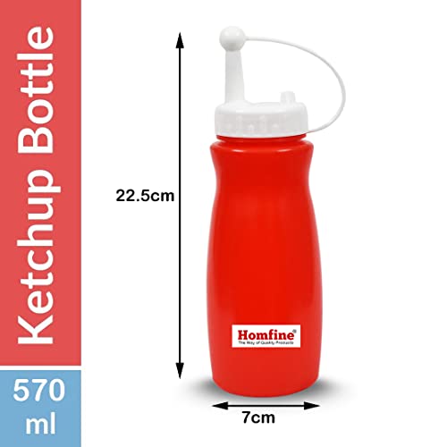 Homfine Kitchen Pack of 3Pcs Plastic Squeeze Bottle/Ketchup Bottle 570ml Dispenser for Sauce Vinegar Oil Ketchup Cruet Bottles (3Pcs, Red, White, Green) 570ml - Image 2