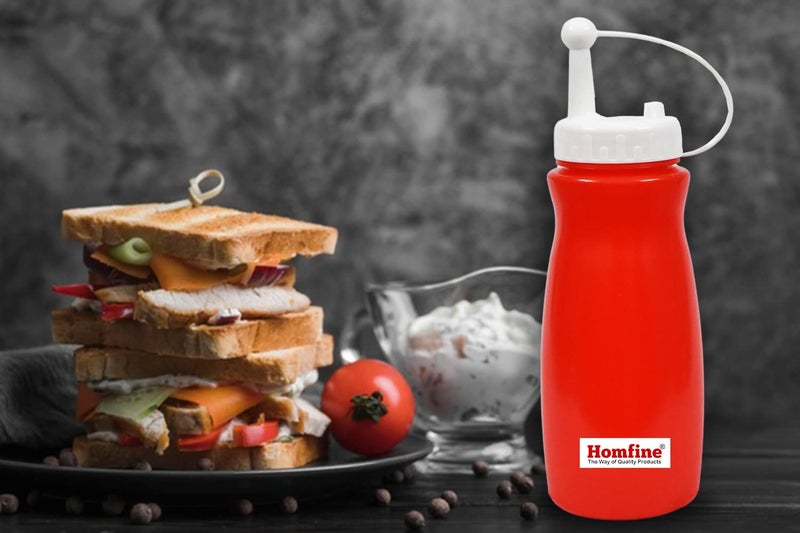 Homfine Kitchen Pack of 3Pcs Plastic Squeeze Bottle/Ketchup Bottle 570ml Dispenser for Sauce Vinegar Oil Ketchup Cruet Bottles (3Pcs, Red, White, Green) 570ml - Image 4