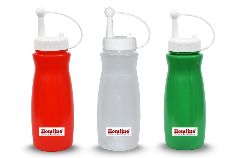 Homfine Kitchen Pack of 3Pcs Plastic Squeeze Bottle/Ketchup Bottle 570ml Dispenser for Sauce Vinegar Oil Ketchup Cruet Bottles (3Pcs, Red, White, Green) 570ml - Image 5
