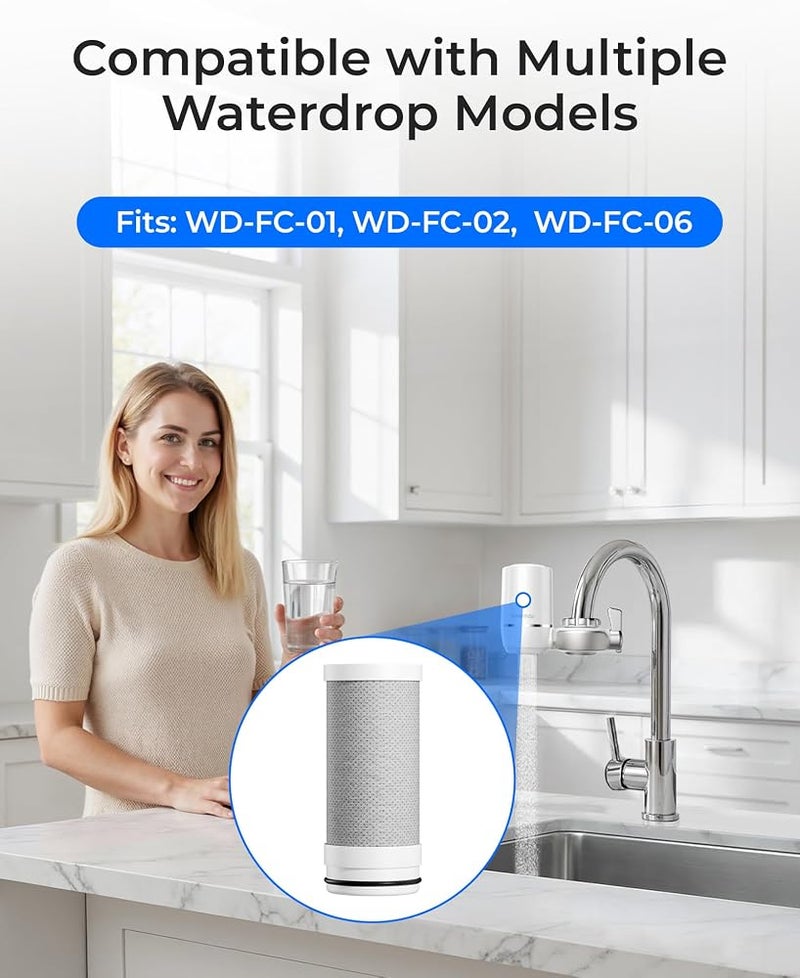 Waterdrop NSF Certified Replacement Filters for ACF Faucet Filtration System, Reduces Lead, Fluoride, Chlorine and More, Last Up to 9 Months (Pack of 3) - Image 2