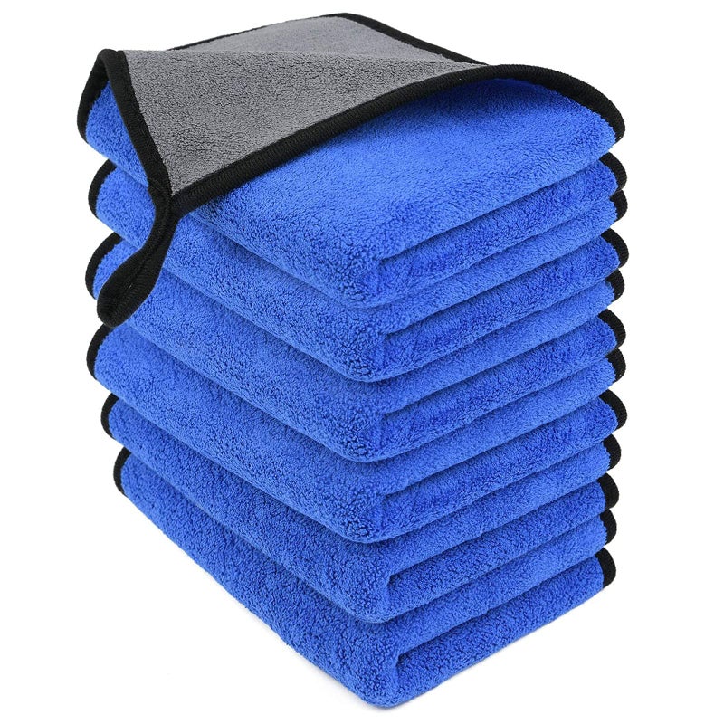 URAQT Microfibre Cleaning Cloths, 6 Pack, Two-layer Thickened Towels, Lint Free Super Absorbent Towel for Household and Car Washing, Drying, Detailing, 40x30cm - Image 1