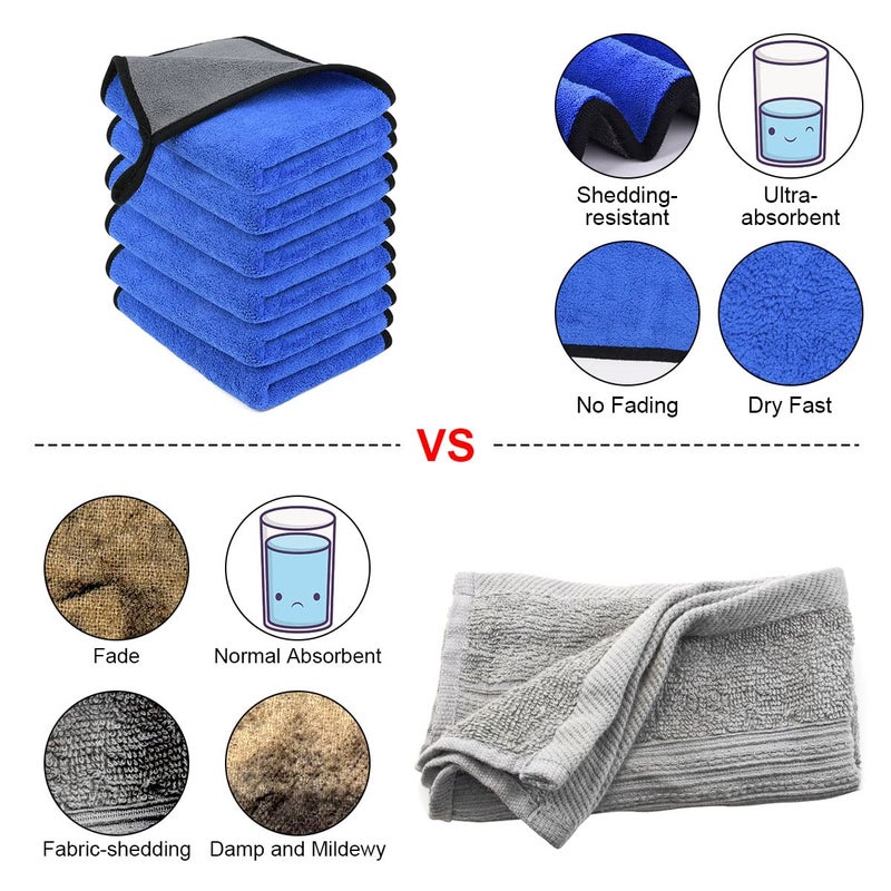 URAQT Microfibre Cleaning Cloths, 6 Pack, Two-layer Thickened Towels, Lint Free Super Absorbent Towel for Household and Car Washing, Drying, Detailing, 40x30cm - Image 5