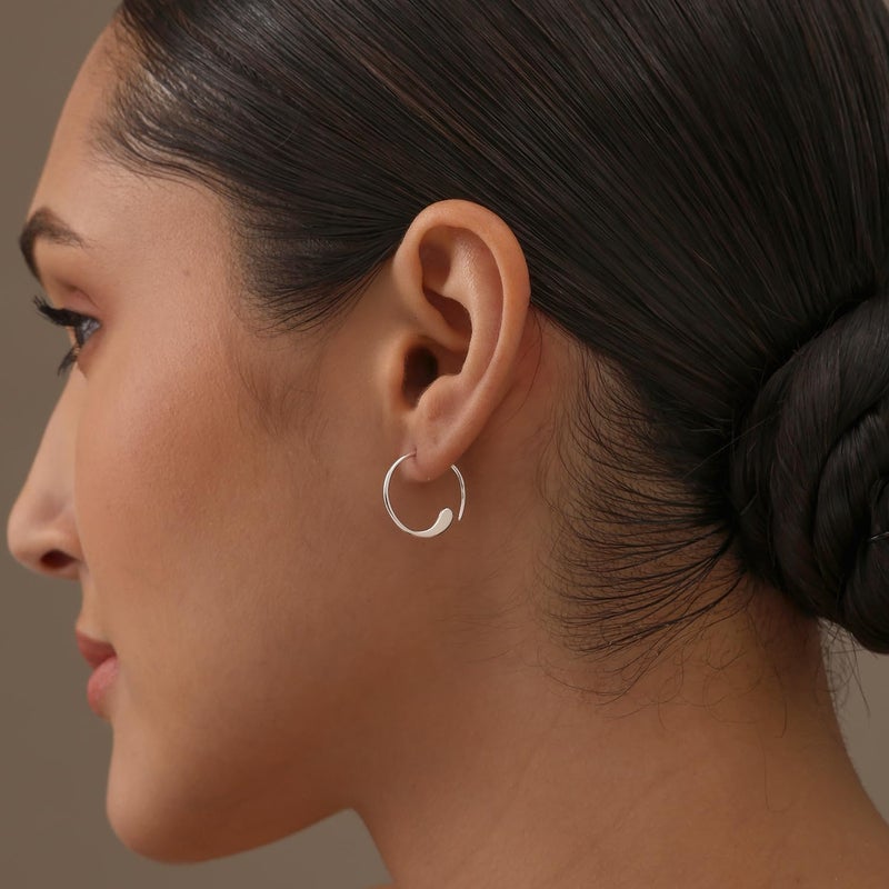 LeCalla Jewelry Sterling Silver Pull Through Hoop Earrings | Round Polished Chevron Pull Through Fashion Hoop Earrings for Women | Women's Threader Earrings 20MM - Image 1
