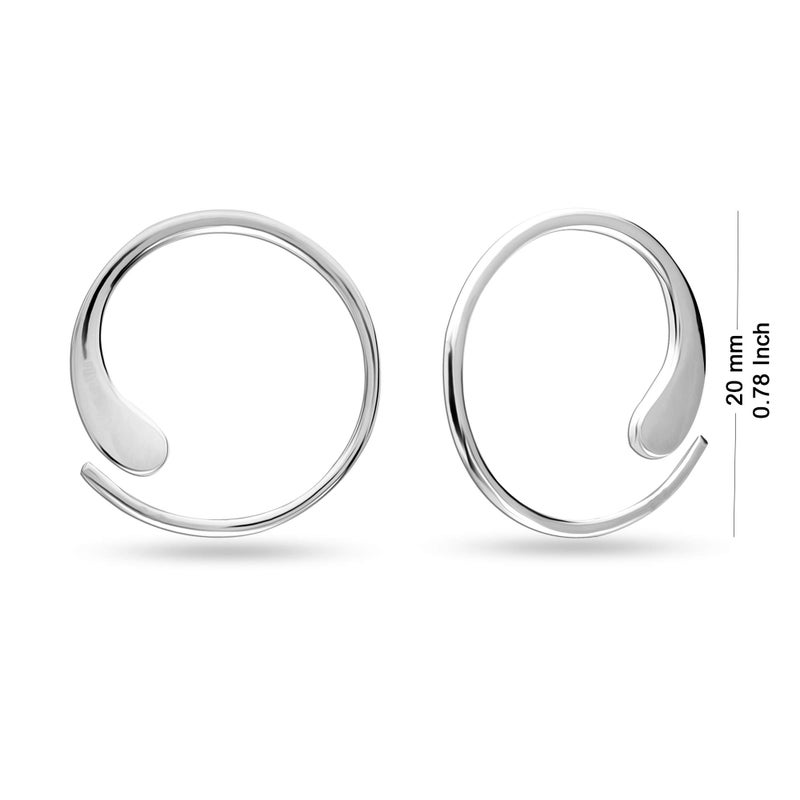LeCalla Jewelry Sterling Silver Pull Through Hoop Earrings | Round Polished Chevron Pull Through Fashion Hoop Earrings for Women | Women's Threader Earrings 20MM - Image 3
