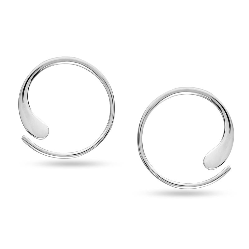 LeCalla Jewelry Sterling Silver Pull Through Hoop Earrings | Round Polished Chevron Pull Through Fashion Hoop Earrings for Women | Women's Threader Earrings 20MM - Image 2