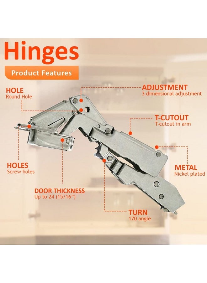 Blum Blum 170 Degree (B71T655) Cabinet Hinges Bundle - Pack of 2 Full Overlay Self Close Door Face Frame Nickel Hinges with Bumpers & 8 Screws Lazy Susan Corner Cabinet Hinges Concealed European Hinges  - Image 1