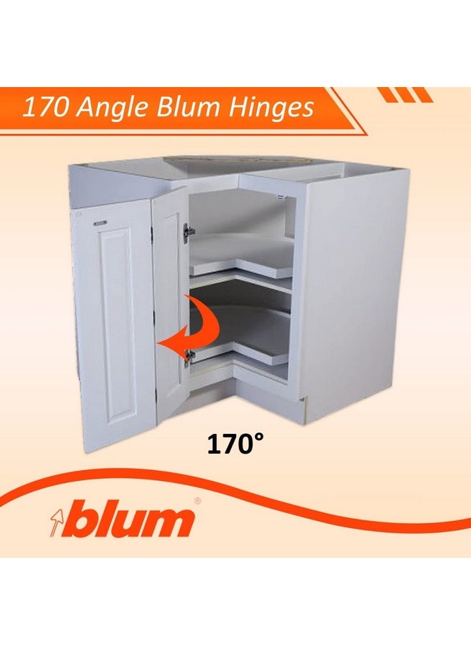 Blum Blum 170 Degree (B71T655) Cabinet Hinges Bundle - Pack of 2 Full Overlay Self Close Door Face Frame Nickel Hinges with Bumpers & 8 Screws Lazy Susan Corner Cabinet Hinges Concealed European Hinges  - Image 3
