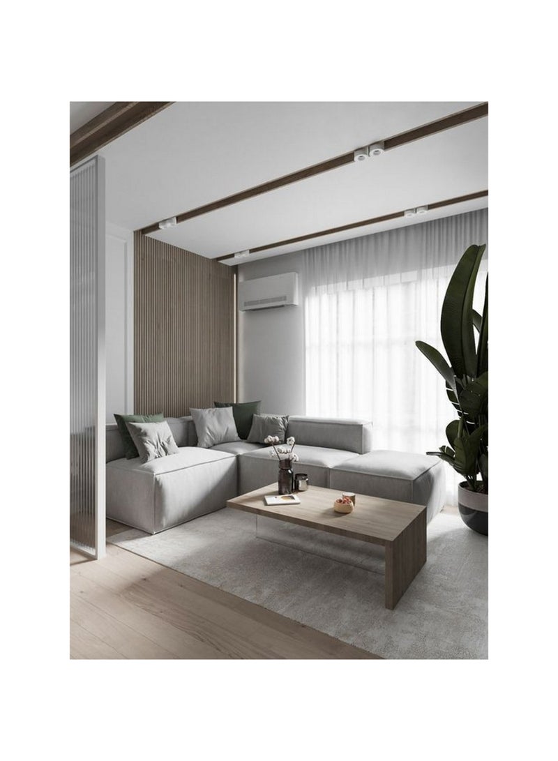 Homzmart Linen and Swedish Wood L-Shape Sofa - Grey - Image 1