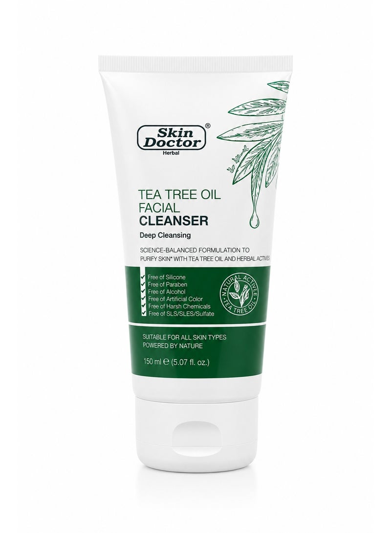 Skin Doctor Tea Tree Oil Facial Cleanser with Witch Hazel, Aloe Vera & Chamomile for Deep Cleansing, 150ml - Image 1