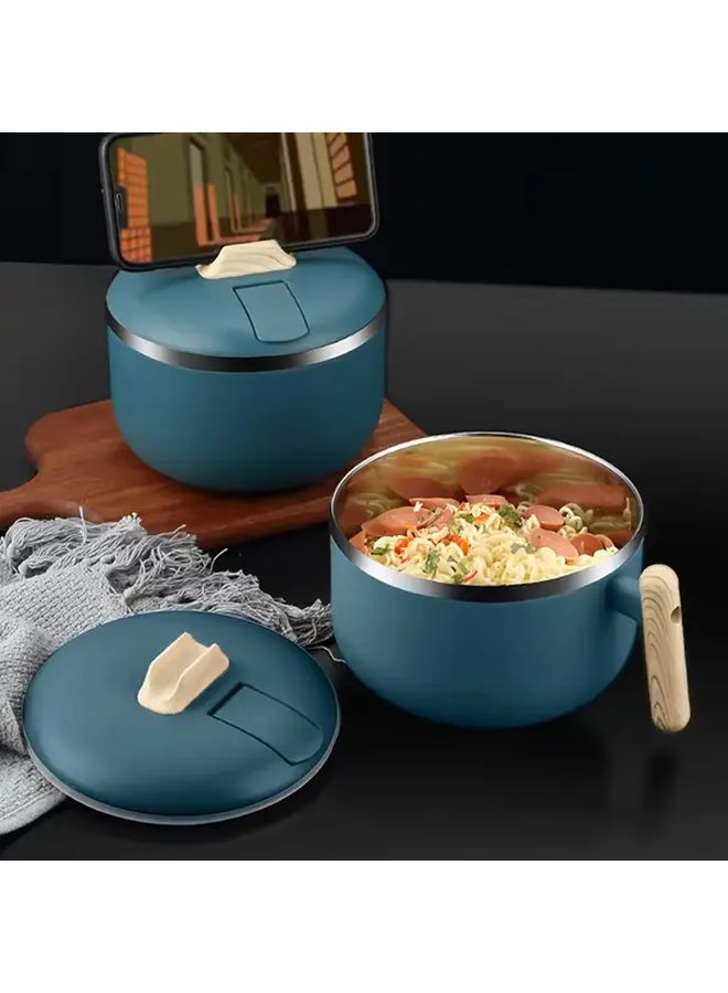 Blue 304 Stainless Steel Instant Noodle Bowl With Lid And Handle Portable Pot - Image 1