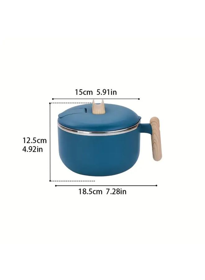 Blue 304 Stainless Steel Instant Noodle Bowl With Lid And Handle Portable Pot - Image 3
