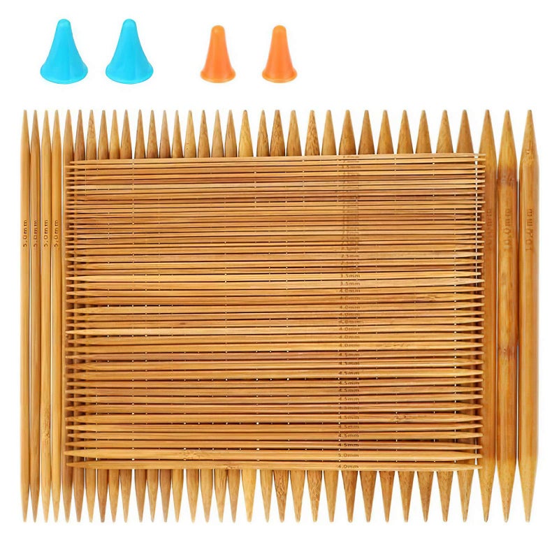 RELIAN Double Pointed 75 Pcs Bamboo Knitting Needles Set 15 Sizes from 20mm100mm8 Inches Length 4Pcs Knitting Needles Point Protectors