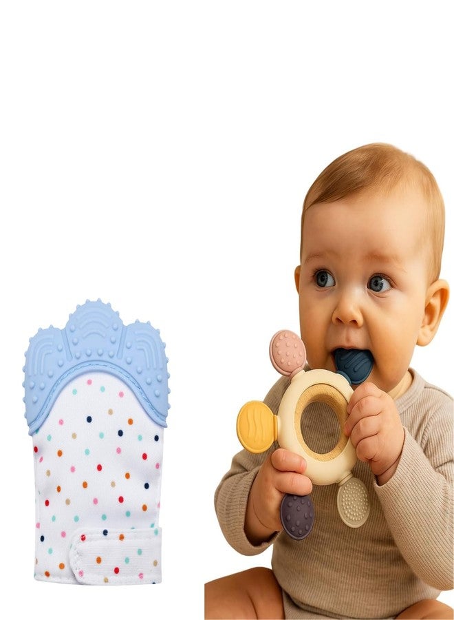 RIOMTRIC Silicone & Wooden Baby Teether & Gloves Toy for New Born Babiesfor 3+ Months | BPA Free Soft Teething Toy | Safe Teether for Infants | Round Shape | Color - Beige (Gloves +Teether Combo) - Image 1