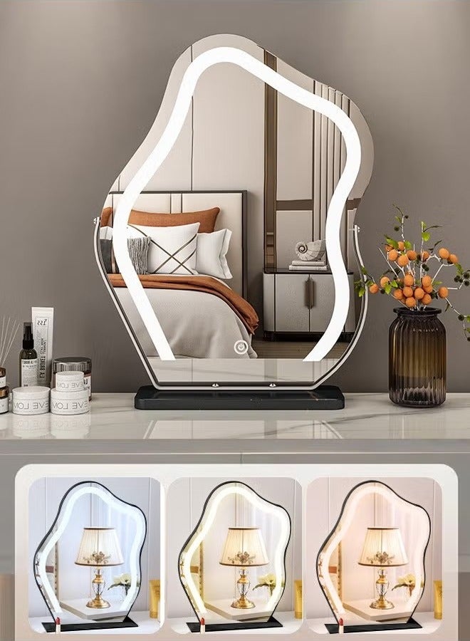 Beauenty 43*55cm Vanity Mirror with Lights Irregular Cute Cloud Lighted Makeup Mirror with Dimmable 3 Light Modes Esthetics Hollywood Mirror for Tabletop Bedroom Beauty Salon,Black - Image 1