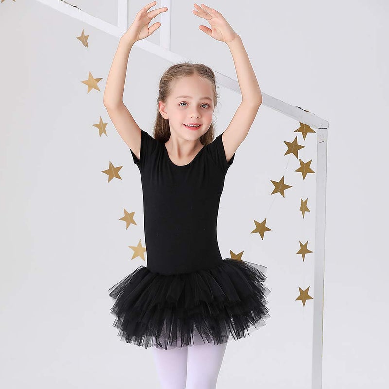 Bezioner Girls Cotton Ballet Dance Dress Cute Tutu Skirted Leotard Short Sleeve Black Size 8-9 Years - Image 5