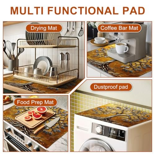 HOMETITUTE Stove Top Covers Pad Silver Tree of Life Kitchen Decorations 28 x 20 inches Stove Top Cover for Electric Coffee Bar Mats Pad Fit Coffee Maker Machine Countertops and Sinks - Image 3