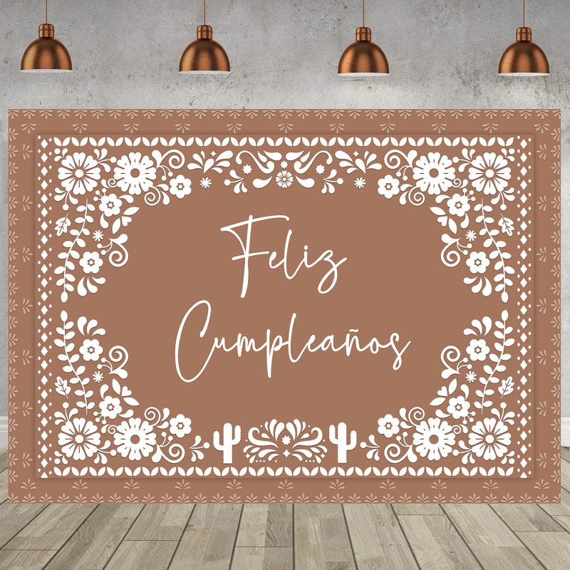 Withu Floral Feliz CumpleaÃ±os Backdrop for Birthday Party Decorations Mexican Cake Table Wall Banner Mexico Flowers Cactus Cino De Mayo Carnival Fiesta Photography Background Brown 7x5ft - Image 5