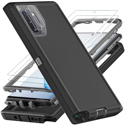 YKHJKLEC for Samsung Galaxy Note 10 Case ONLY NOT FIT Galaxy Note 10 Plus with 2Pcs Self Healing Flexible TPU Screen Protector Camera Lens Protector Military Grade BlackGrey - Image 1
