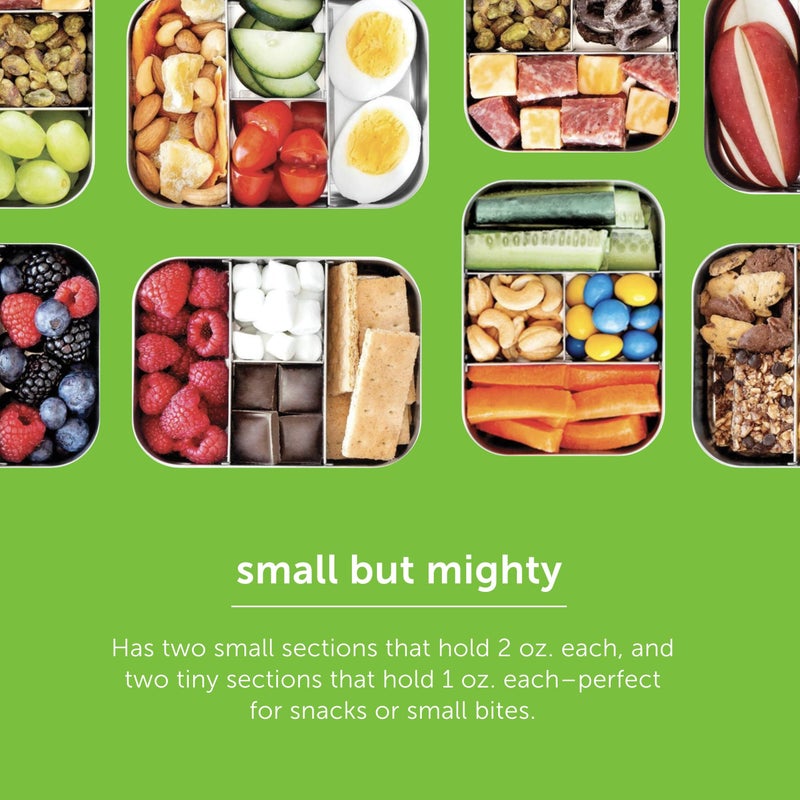LunchBots Small Protein Packer Bento Box - Extra Small Divided Stainless Steel Snack Container - 4 Sections for 1-2oz of Nuts, Meat, Cheese, Finger Foods - Dishwasher Safe - Stainless Lid - Image 5