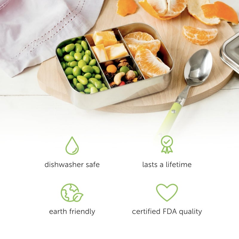 LunchBots Small Protein Packer Bento Box - Extra Small Divided Stainless Steel Snack Container - 4 Sections for 1-2oz of Nuts, Meat, Cheese, Finger Foods - Dishwasher Safe - Stainless Lid - Image 3