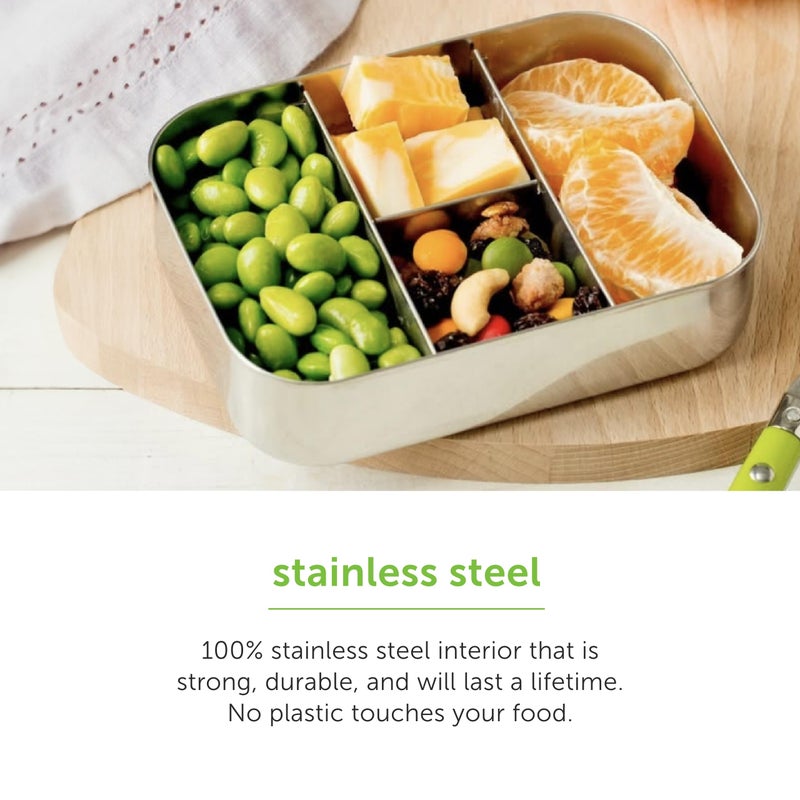 LunchBots Small Protein Packer Bento Box - Extra Small Divided Stainless Steel Snack Container - 4 Sections for 1-2oz of Nuts, Meat, Cheese, Finger Foods - Dishwasher Safe - Stainless Lid - Image 2
