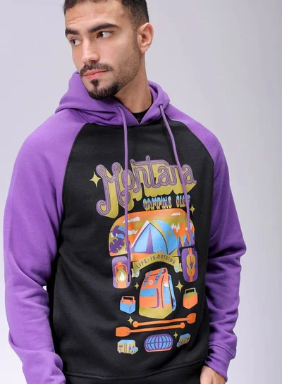 The Indian Garage Co Men Regular Fit Placement Print Overhead Hooded Sweatshirt