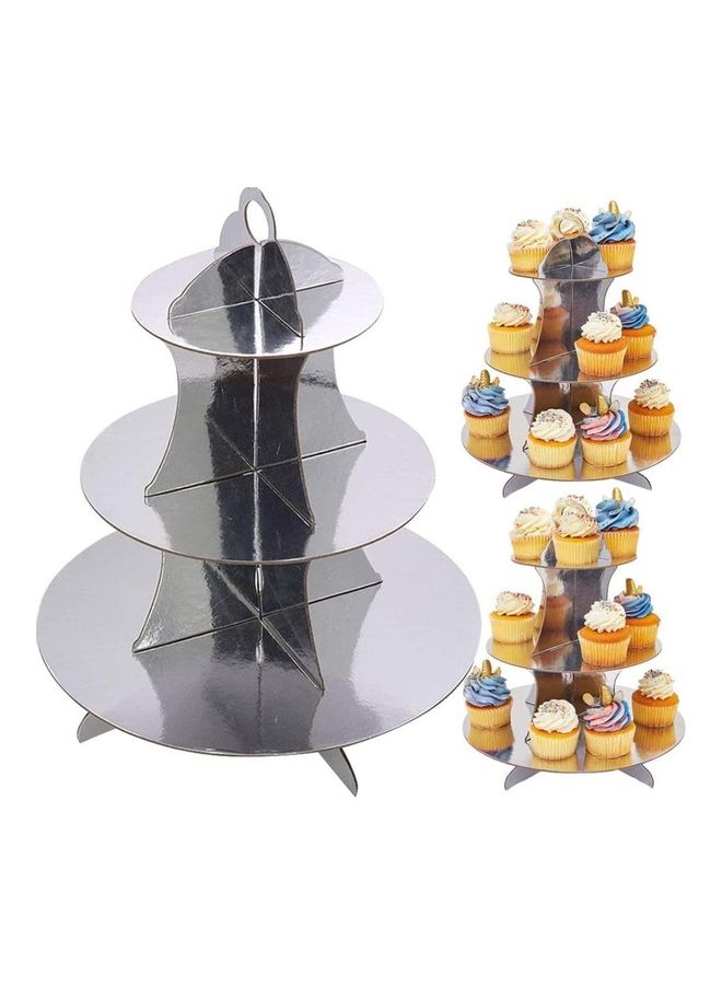 NIBEMINENT 1 Piece 3 Tier Cake Display Stand And Fruit Plate Silver - Image 1