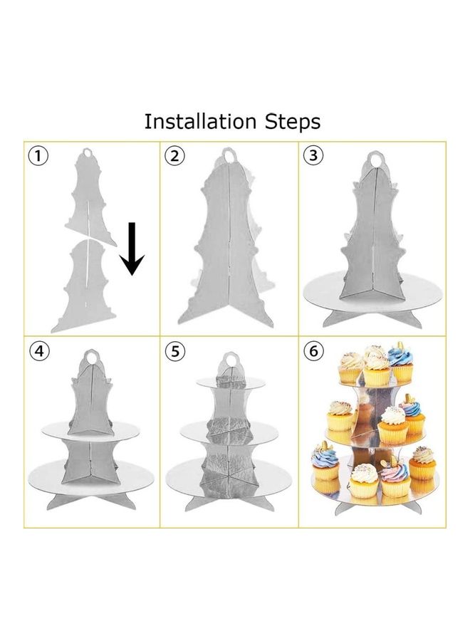NIBEMINENT 1 Piece 3 Tier Cake Display Stand And Fruit Plate Silver - Image 5