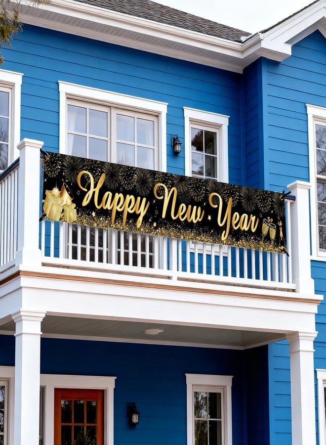 QIHOMPIB Happy New Year Yard Sign Banner(20x120 Inch) Black Gold New Years Inflatables Eve Party Supplies Favors Decorations 2026 Outdoor Front Door Garden Streamers Banner Flag Xmas Christmas NYE Decor - Image 3