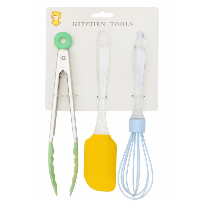 Kitchen BPA Free Silicone Baking Tools Set With Tong, Spatula And Baking Whisk- 3pcs