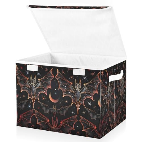 senya Halloween Baskets Collapsible Storage Bins with Lids Goth Bat Star Storage Boxes Clothes Baskets for Organizing B06D22020 - Image 1