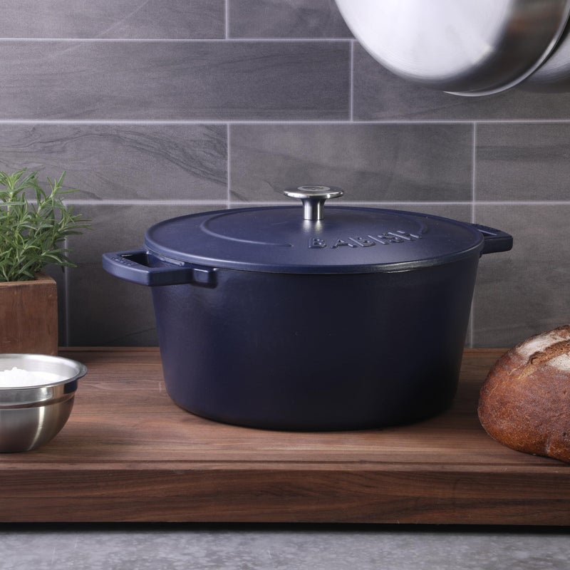 Babish 6-Quart Round Enameled Cast Iron Dutch Oven with Lid â€“ Blue, Heavy-Duty Dutch Oven for Slow Cooking, Braising & Baking - Image 2