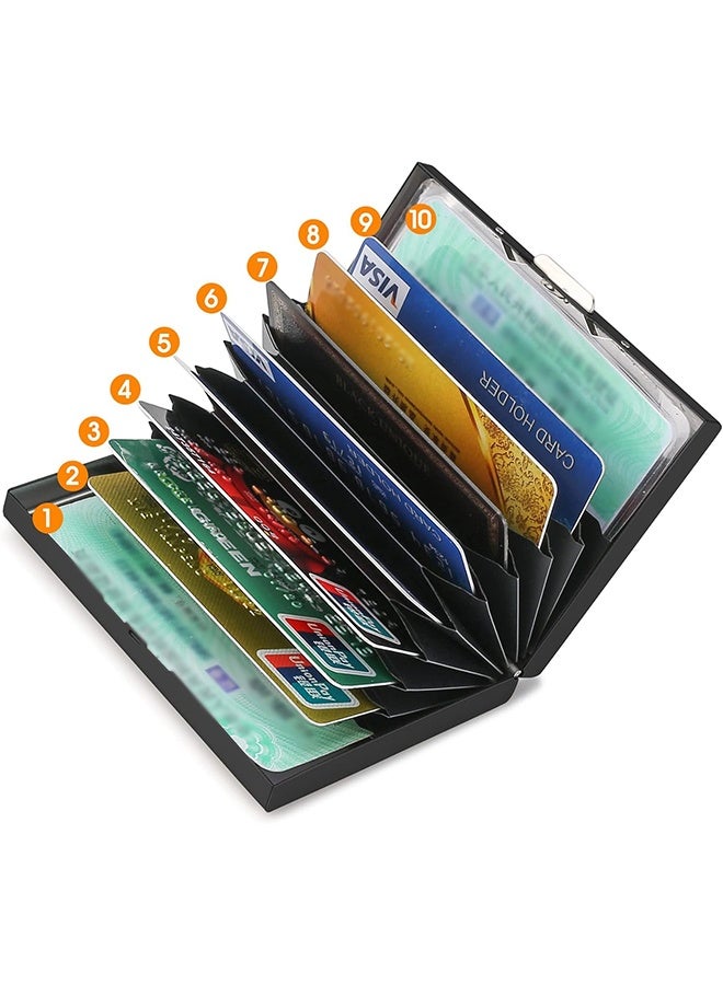 حامل بطاقة الائتمان RFID ضئيلة محفظة بطاقة الائتمان المعدنية بطاقة الائتمان حامي الحالة مع 10 فتحات بطاقة محمولة حالة بطاقة منظم بطاقة عمل للنساء أو الرجال (أسود) - Image 2