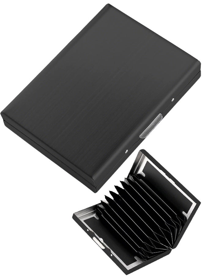 حامل بطاقة الائتمان RFID ضئيلة محفظة بطاقة الائتمان المعدنية بطاقة الائتمان حامي الحالة مع 10 فتحات بطاقة محمولة حالة بطاقة منظم بطاقة عمل للنساء أو الرجال (أسود) - Image 1