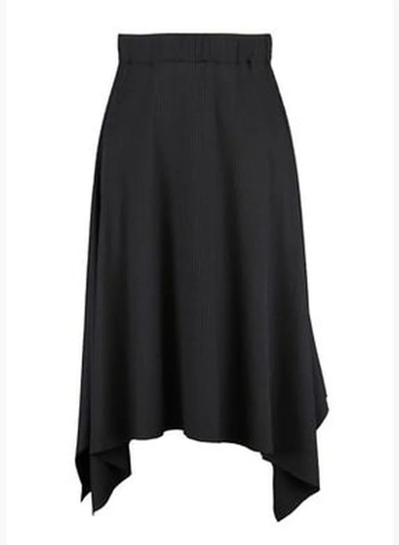 trendyol Black Ruffle Asymmetrical High Waist Midi Stretch Knitted Skirt TWOAW20ET0440